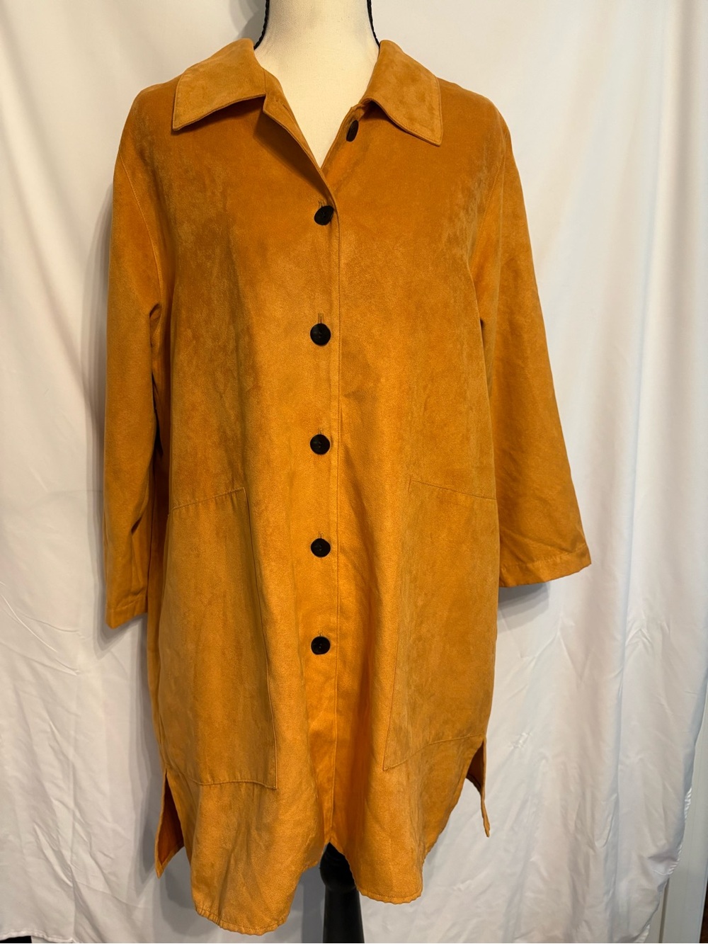 Caroline Rose Women's Faux Suede Coat in Mustard Yellow SZ S Made in USA.